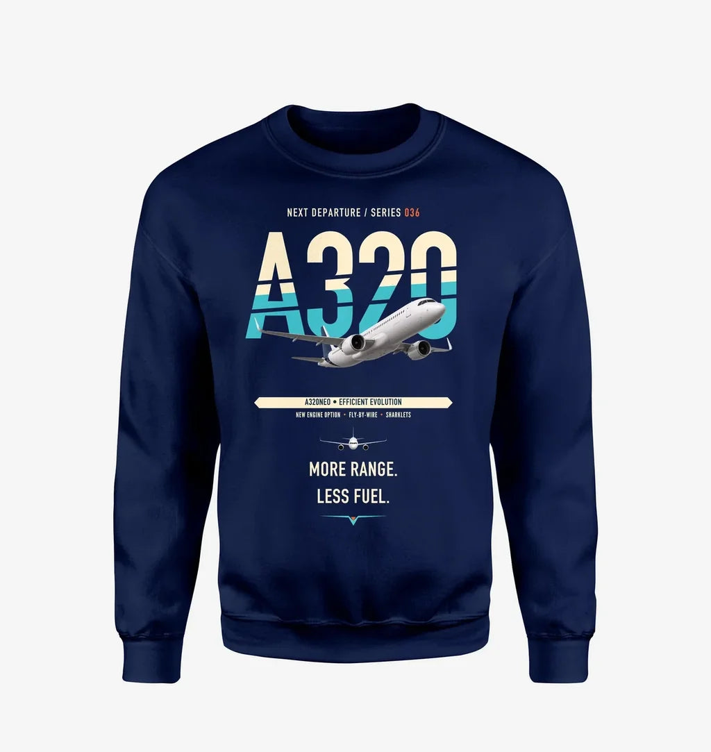 Airbus A320neo design on navy blue sweatshirt