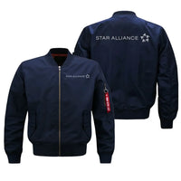 Thumbnail for Star Alliance Airlines aviation design embroidered on blue bomber jacket