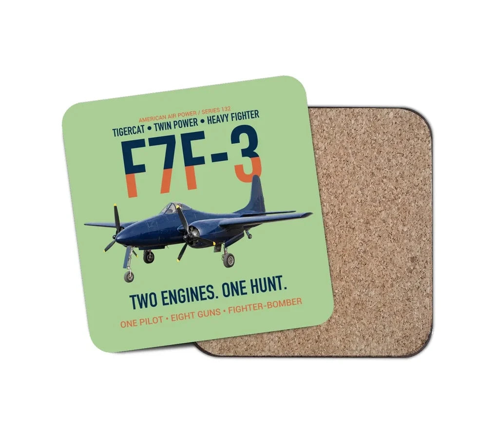 F7F-3 Tigercat Two Engines One Hunt design on light green 1 piece coaster