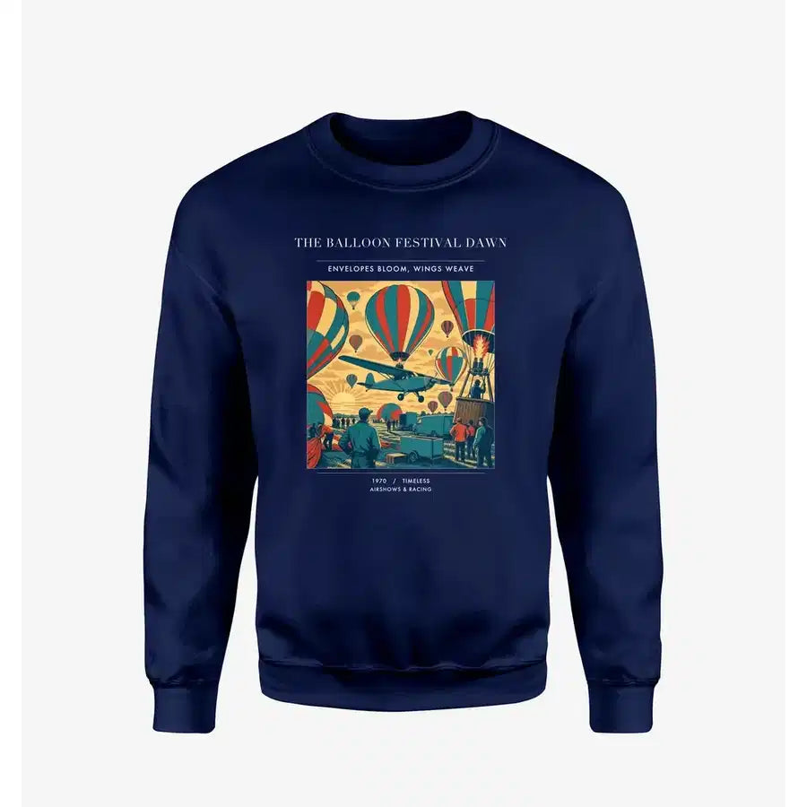 VINTAGE G4394 - The Balloon Festival Dawn - Designed Sweatshirts design on navyblue