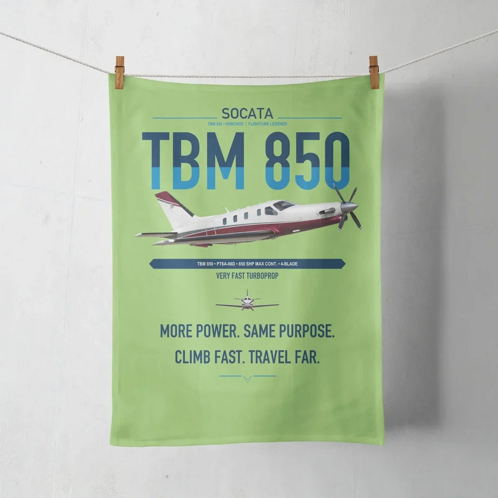 Socata TBM 850 design on light green towel
