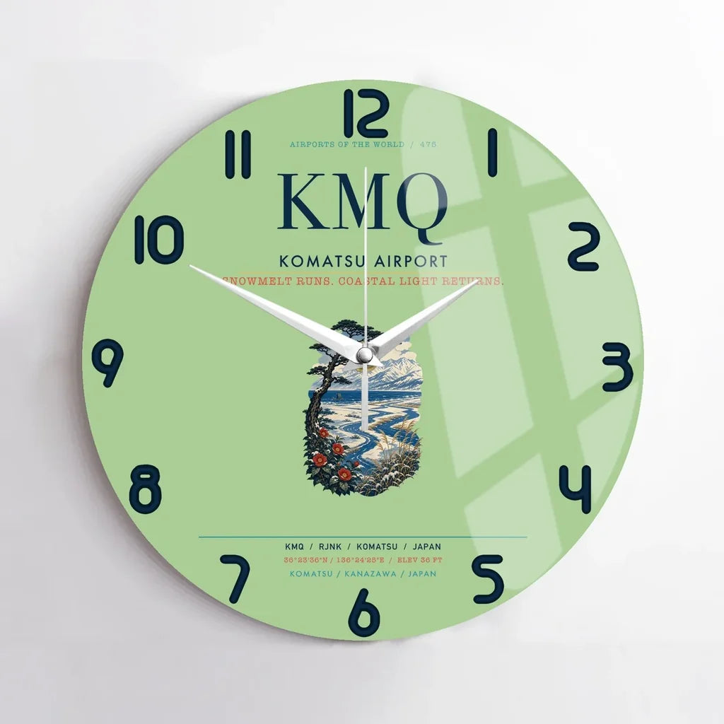 Komatsu Airport (KMQ) design on light green no frame wall clock
