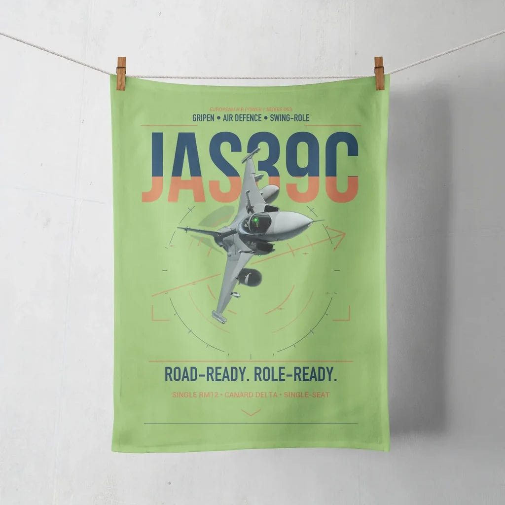 Saab JAS 39C Gripen design on light green towel