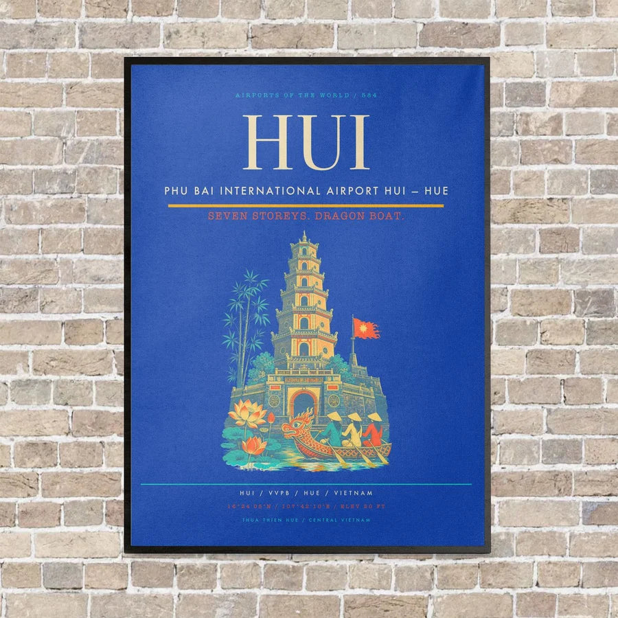 Phu Bai International Airport HUI — Hue vertical canvas print - framed - blue background
