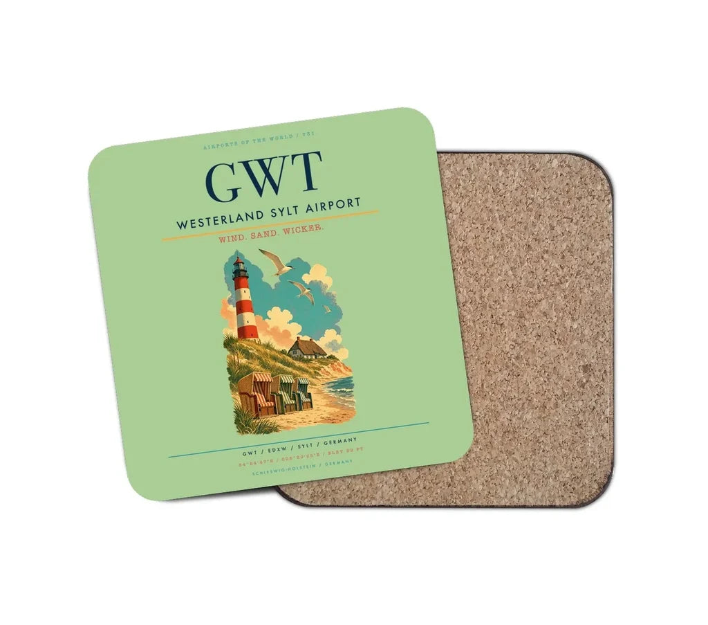 Westerland Sylt Airport (GWT) design on light green 1 piece coaster