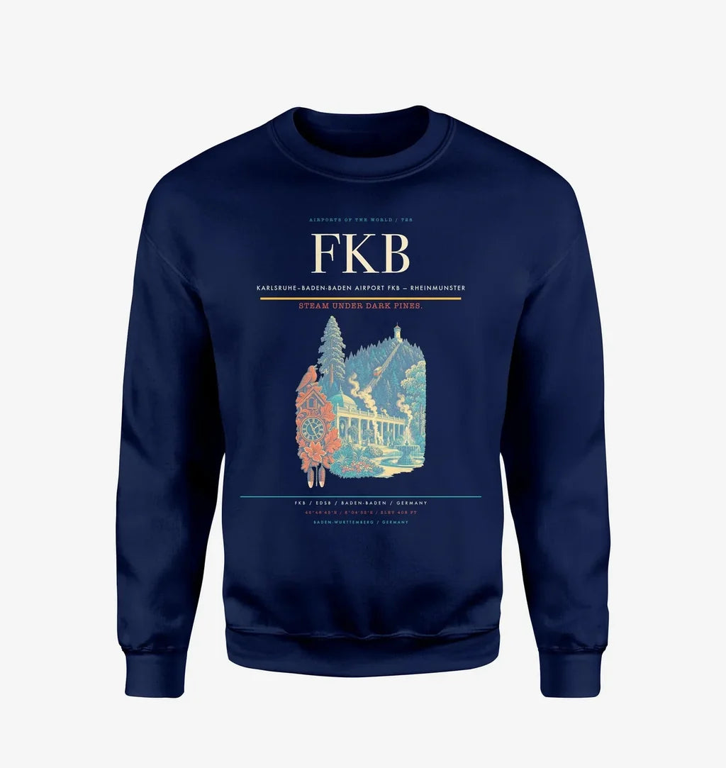 Karlsruhe–Baden-Baden Airport (FKB) design on navy blue sweatshirt