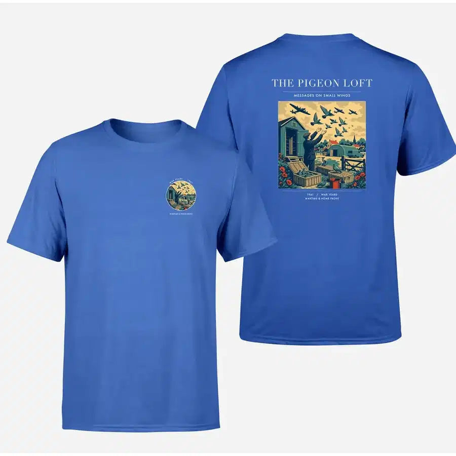 VINTAGE G4526 - The Pigeon Loft - Double-Side T-Shirt design on blue double side t shirt