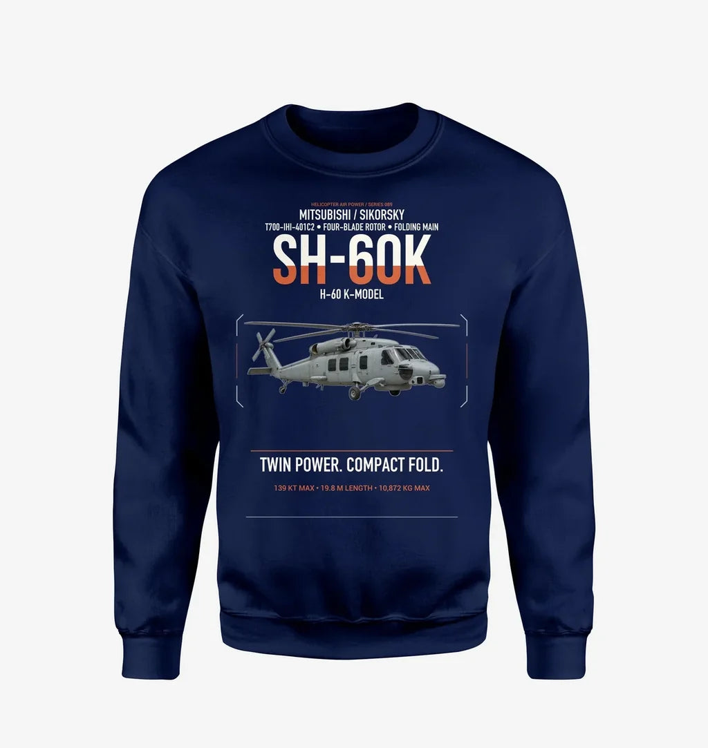 Mitsubishi Sikorsky SH-60K design on navy blue sweatshirt