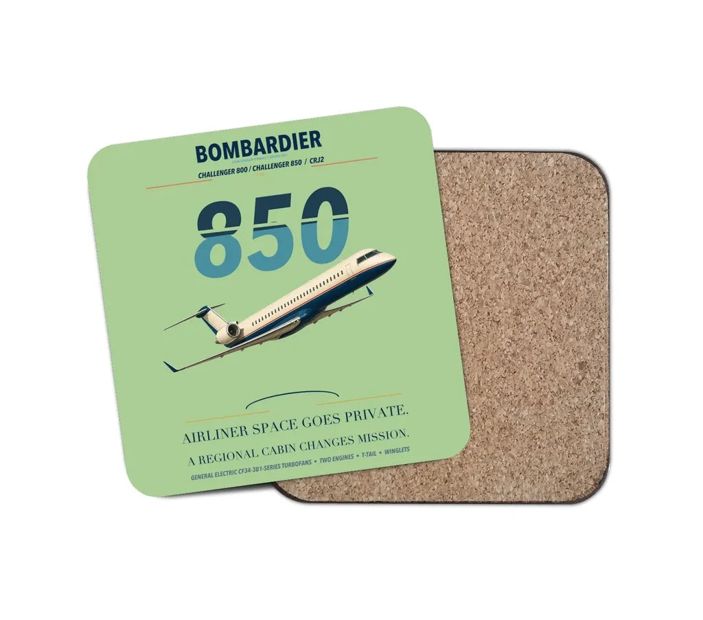 Bombardier Challenger 850 design on light green 1 piece coaster
