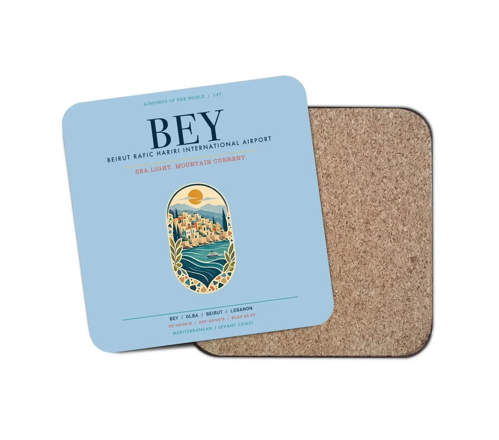 Beirut Rafic Hariri International Airport (BEY) design on light blue 1 piece coaster
