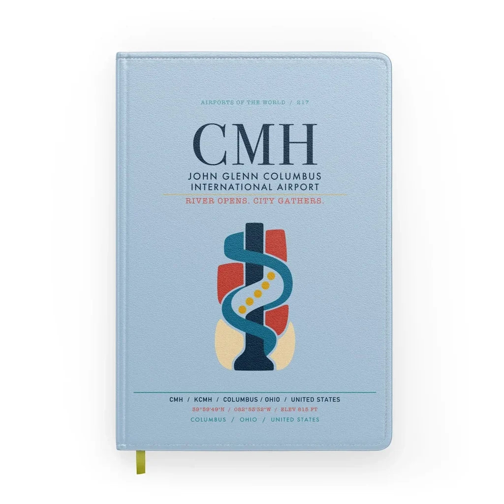 John Glenn Columbus International Airport (CMH) design on light blue notebook
