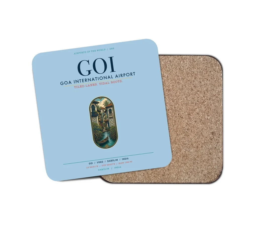 Goa International Airport Dabolim (GOI) design on light blue 1 piece coaster