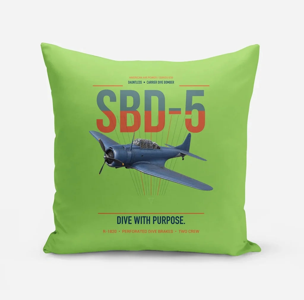 SBD-5 Dauntless design on light green pillow