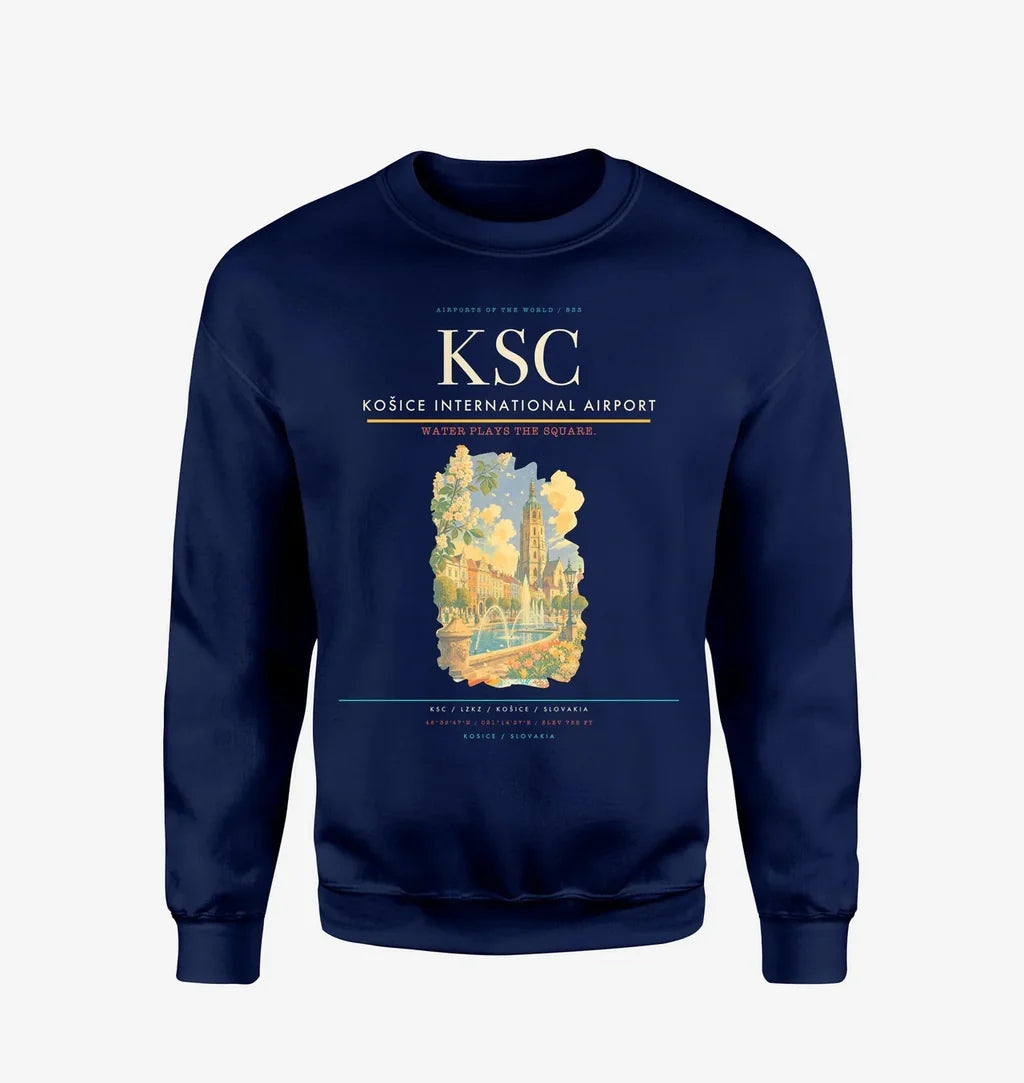 Košice International Airport (KSC) design on navy blue sweatshirt