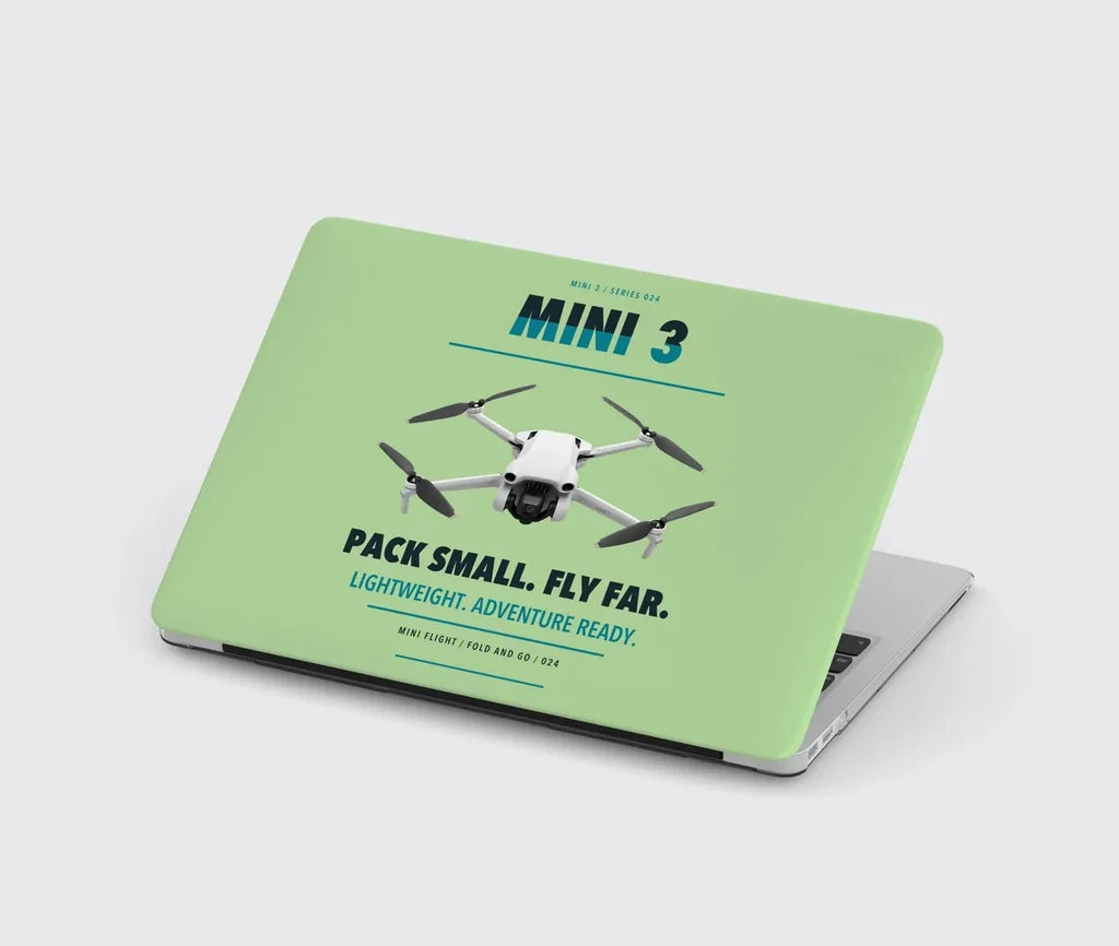 DJI Mini 3 design on light green MacBook case