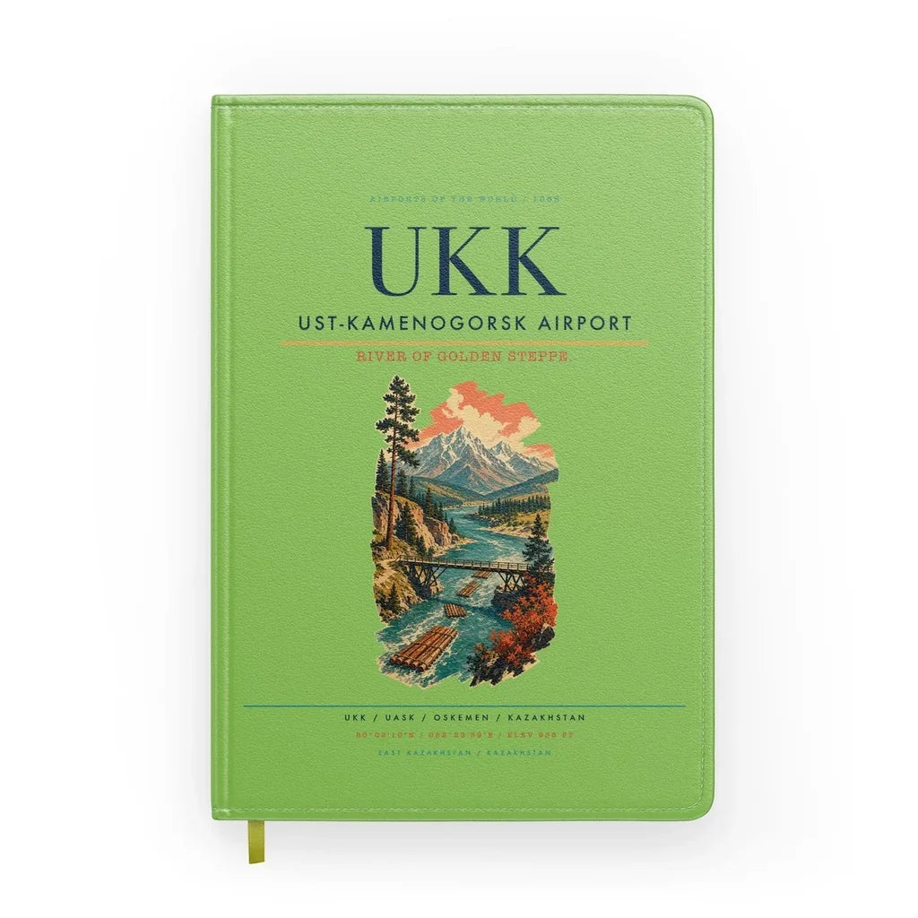 Ust-Kamenogorsk Airport (UKK) design on light green notebook