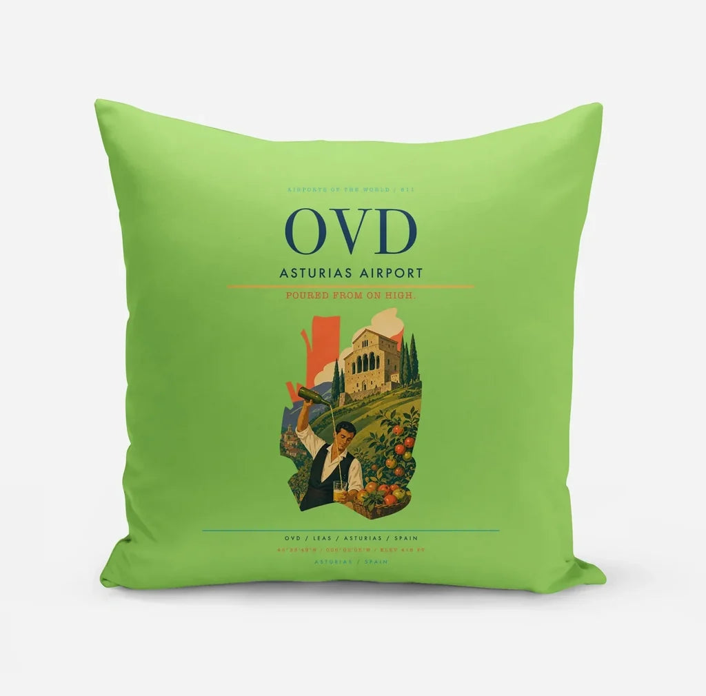 Asturias Airport (OVD) design on light green pillow