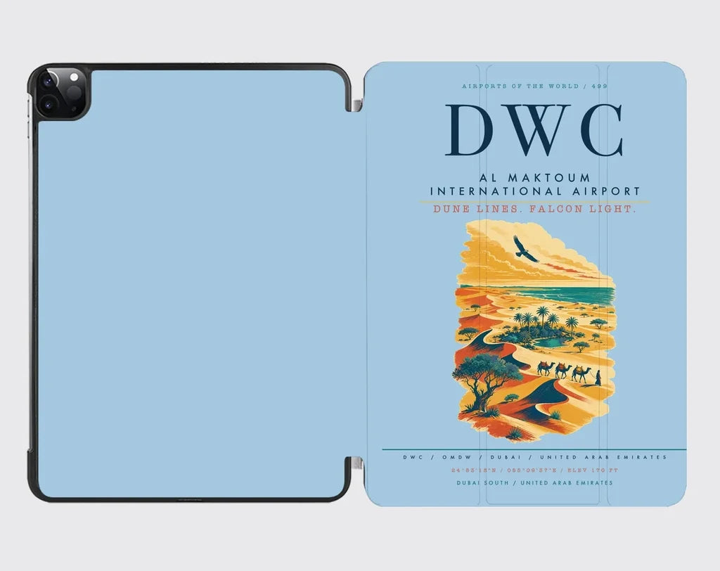 Al Maktoum International Airport (DWC) design on light blue ipad tablet case