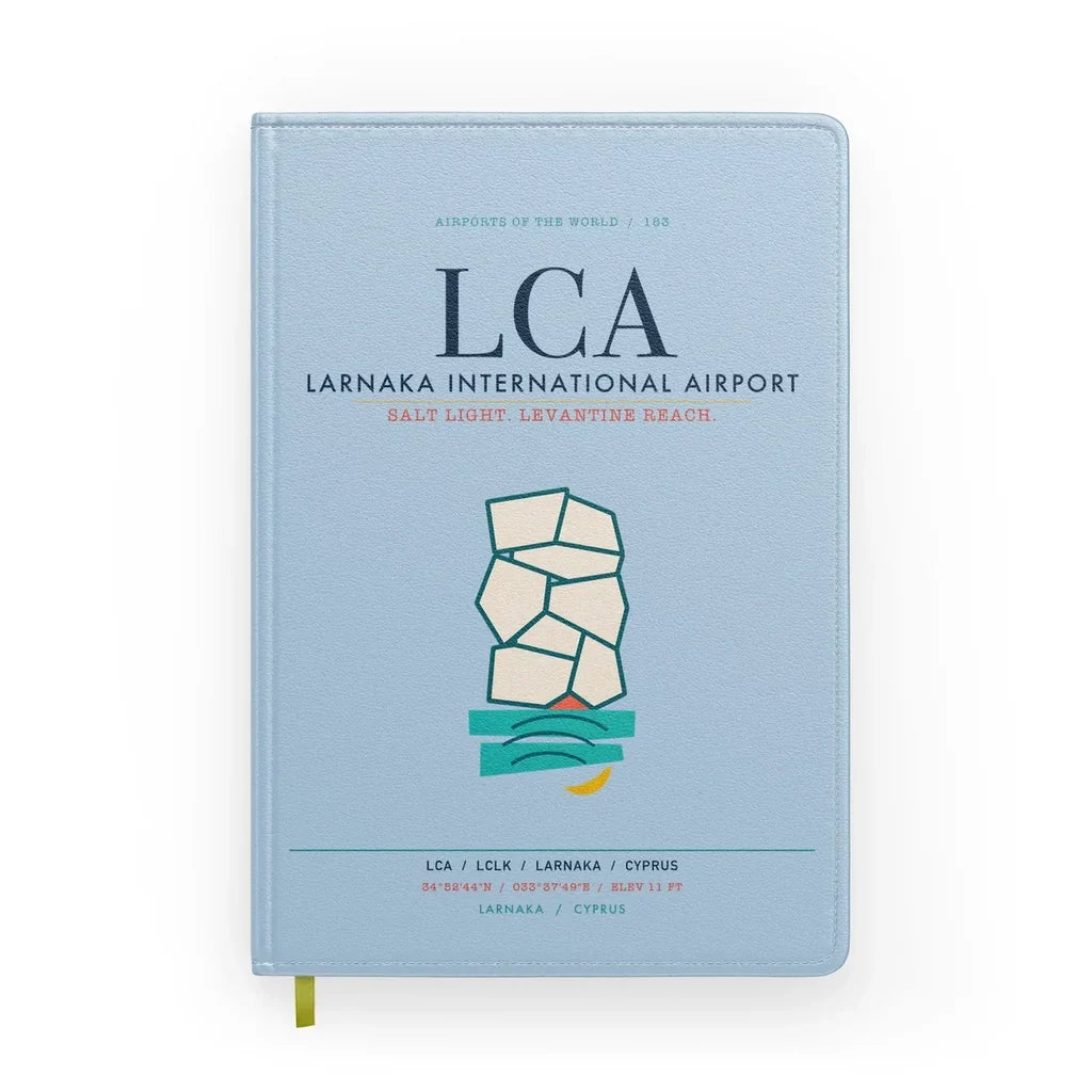 Larnaka International Airport (LCA) design on light blue notebook