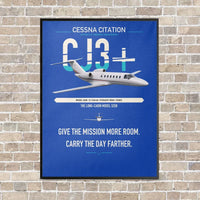 Thumbnail for Cessna Citation CJ3+ vertical canvas print - framed - blue background