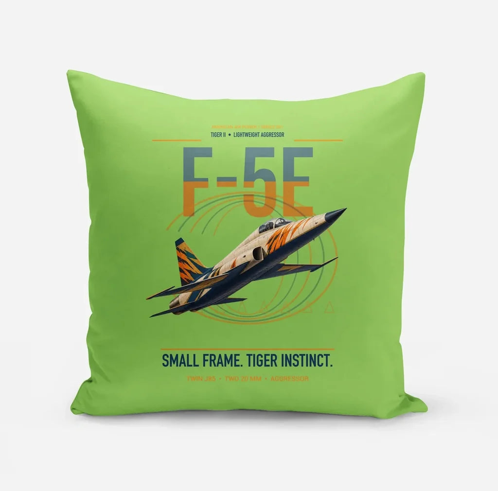 F-5E Tiger II design on light green pillow