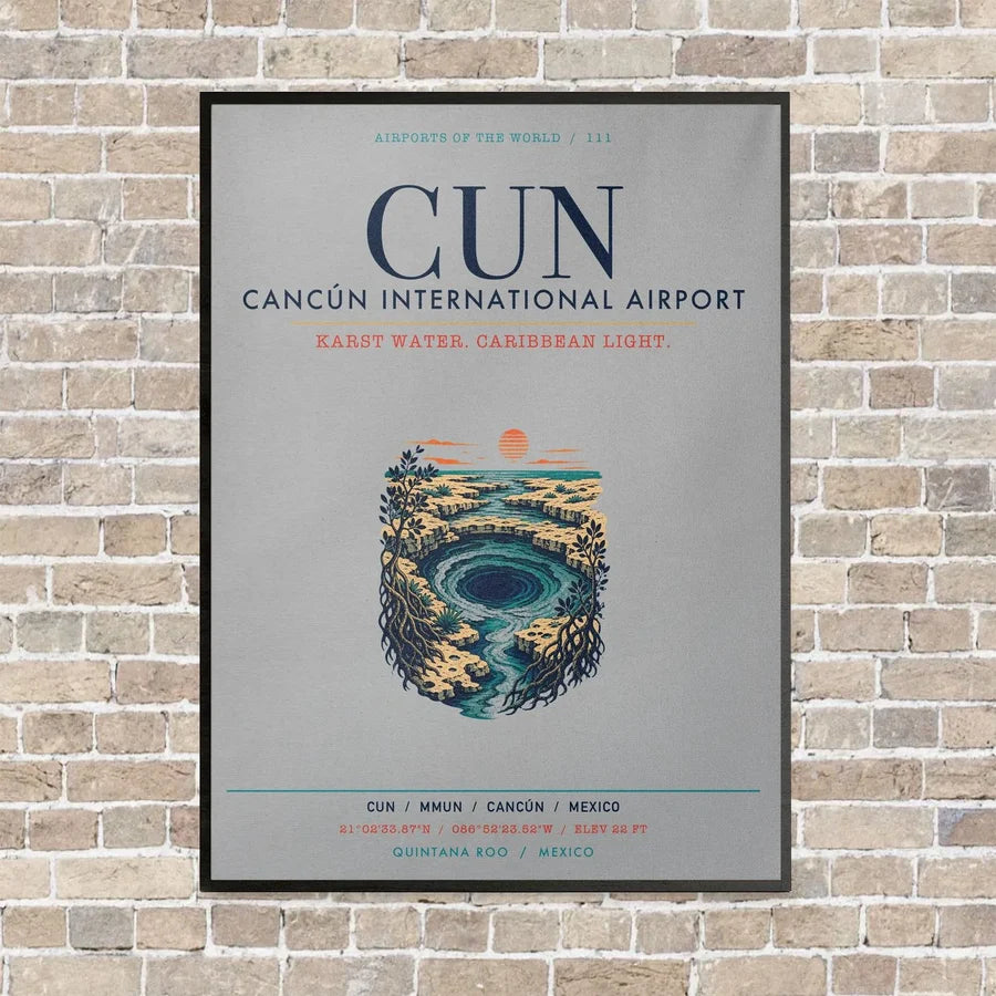 Cancún International Airport CUN vertical canvas print - framed - light gray background