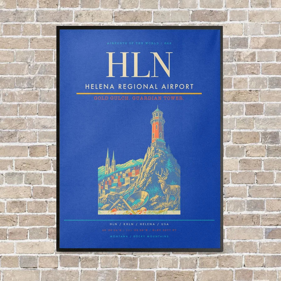 Helena Regional Airport HLN vertical canvas print - framed - blue background