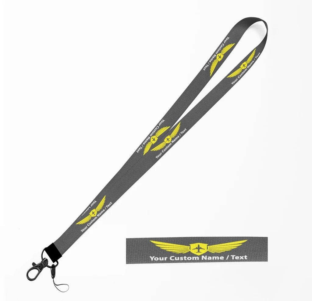 Custom Name & Text (Badge 2) lanyard and ID holder in gray