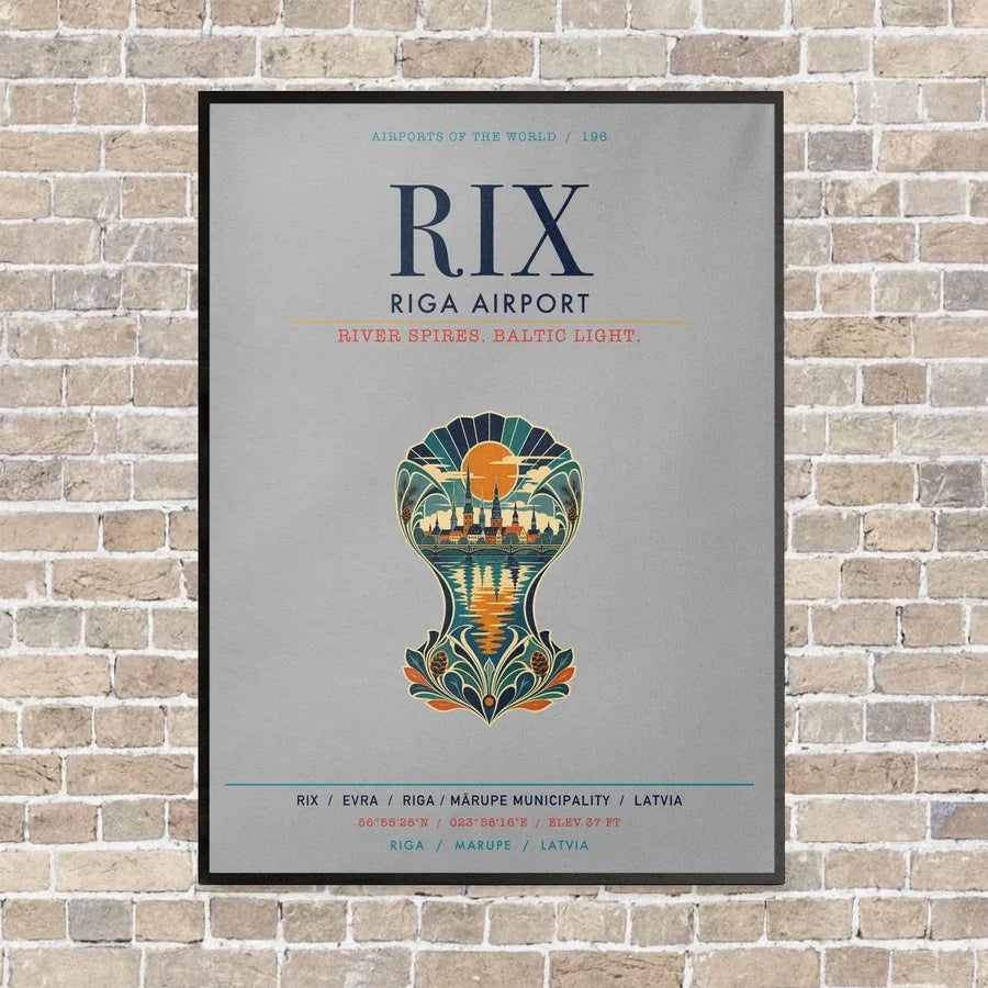Riga Airport RIX vertical canvas print - framed - light gray background