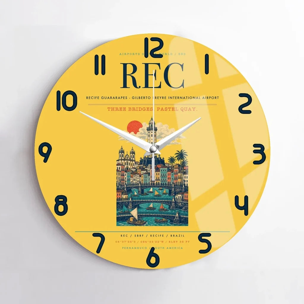 Recife Guararapes (REC) design on yellow no frame wall clock
