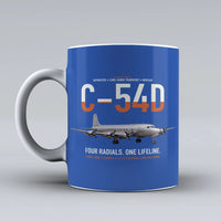 Thumbnail for C-54D Skymaster design on blue ceramic mug, double-side print