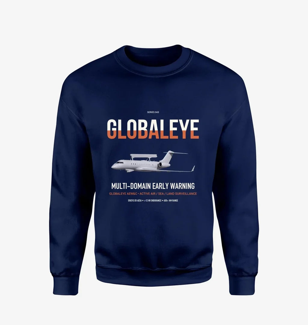 Saab GlobalEye design on navy blue sweatshirt