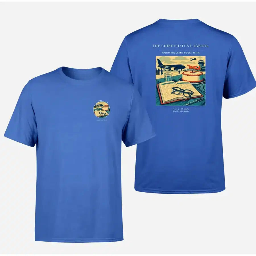 VINTAGE G4426 - The Chief Pilot's Logbook - Double-Side T-Shirt design on blue double side t shirt
