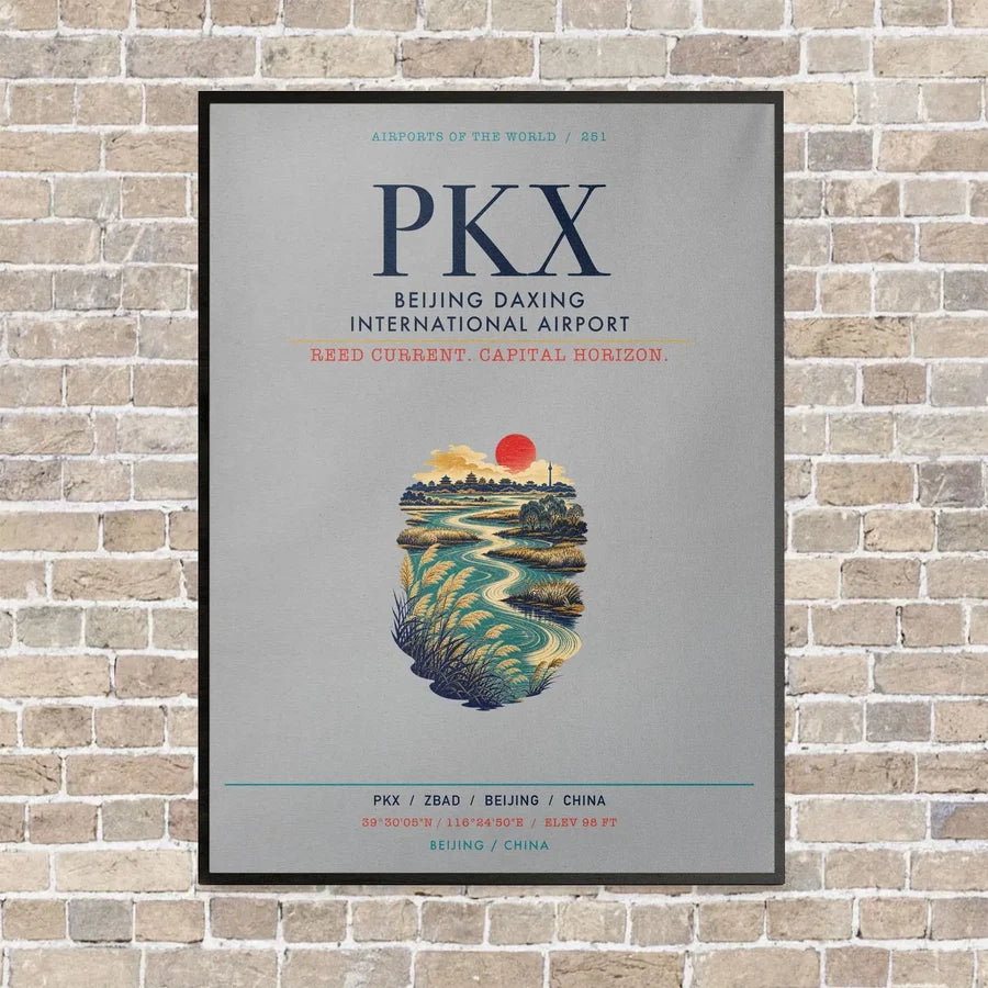 Beijing Daxing International Airport PKX vertical canvas print - framed - light gray background