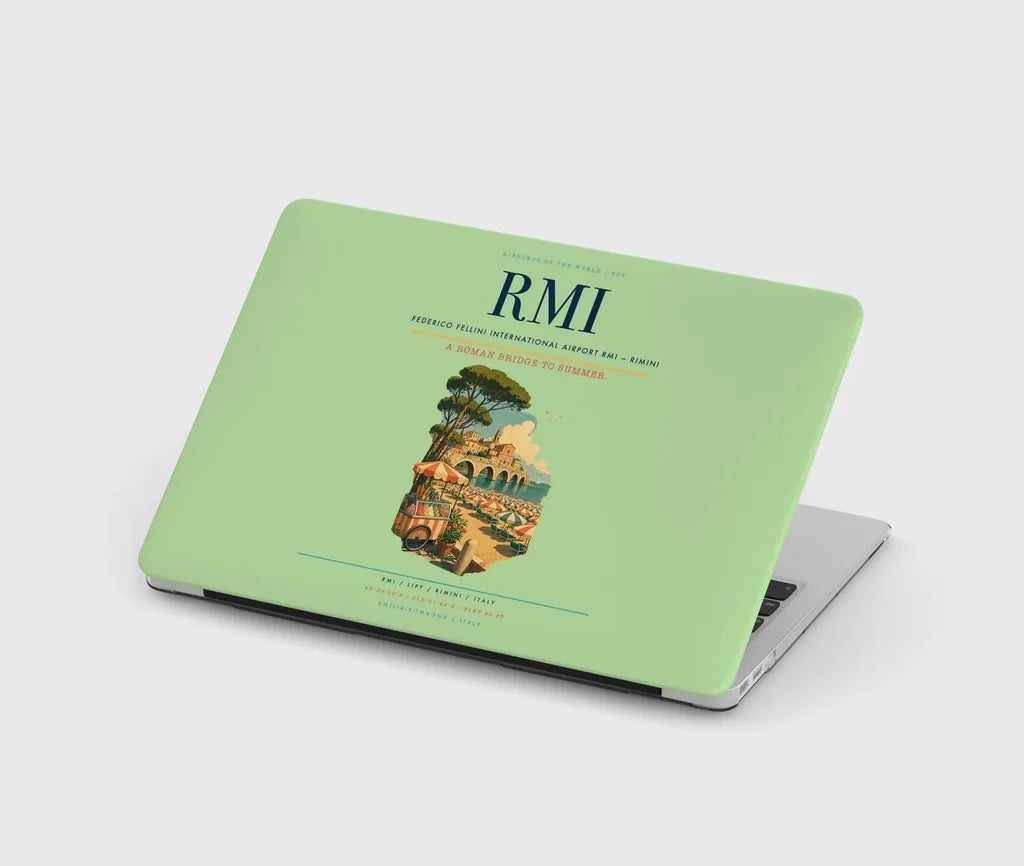 Federico Fellini International Airport (RMI) design on light green MacBook case