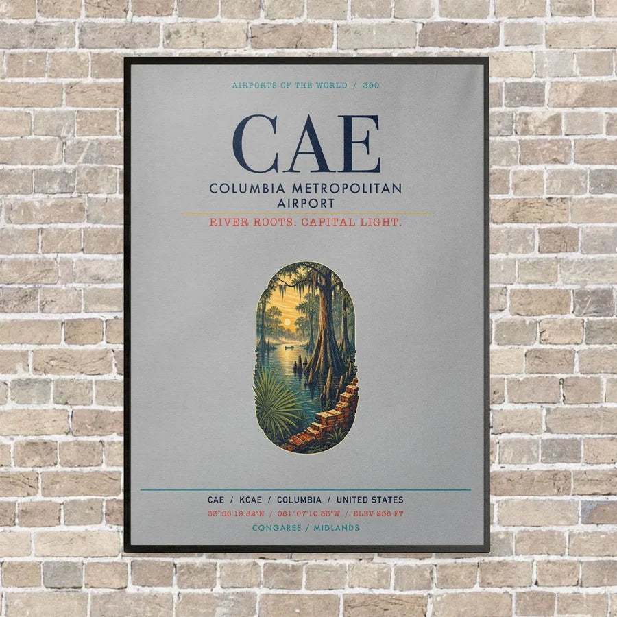 Columbia Metropolitan Airport CAE vertical canvas print - framed - light gray background