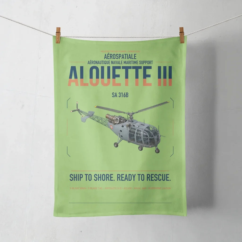 Aérospatiale SA 316B Alouette III design on light green towel