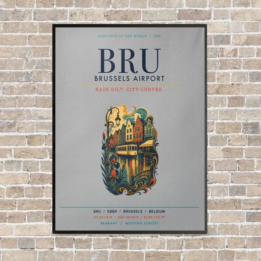 Brussels Airport BRU vertical canvas print - framed - light gray background