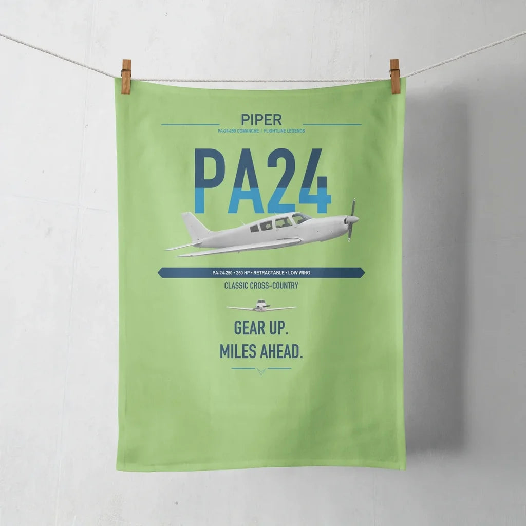 Piper PA-24-250 Comanche 250 design on light green towel