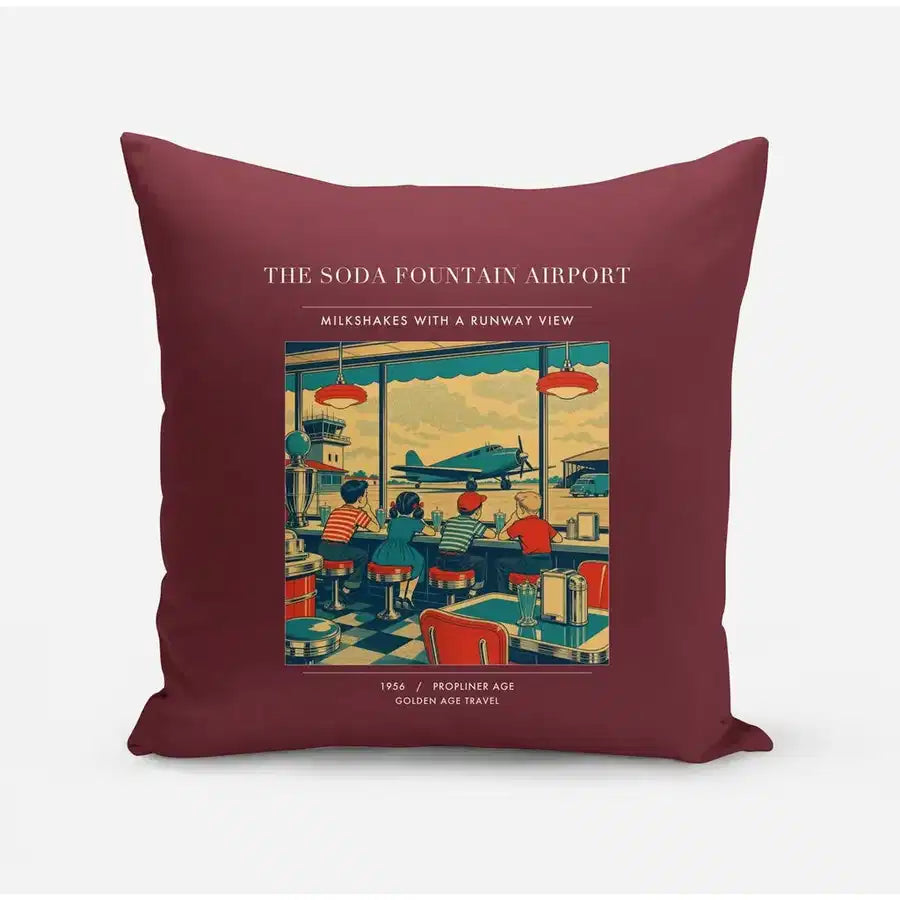 VINTAGE G4247 - The Soda Fountain Airport - Designed Pillows design on darkred