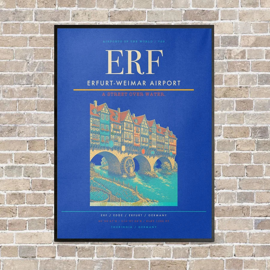 Erfurt-Weimar Airport ERF vertical canvas print - framed - blue background