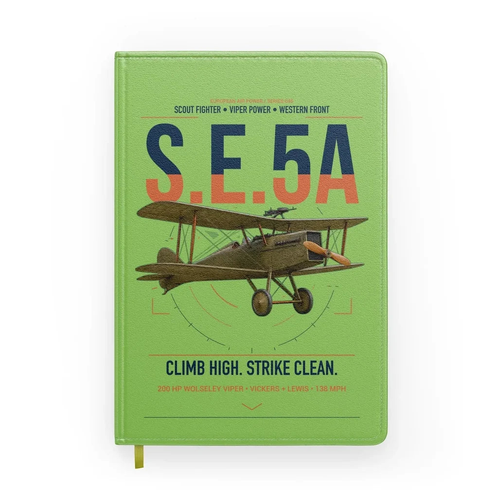 Royal Aircraft Factory S.E.5a design on light green notebook
