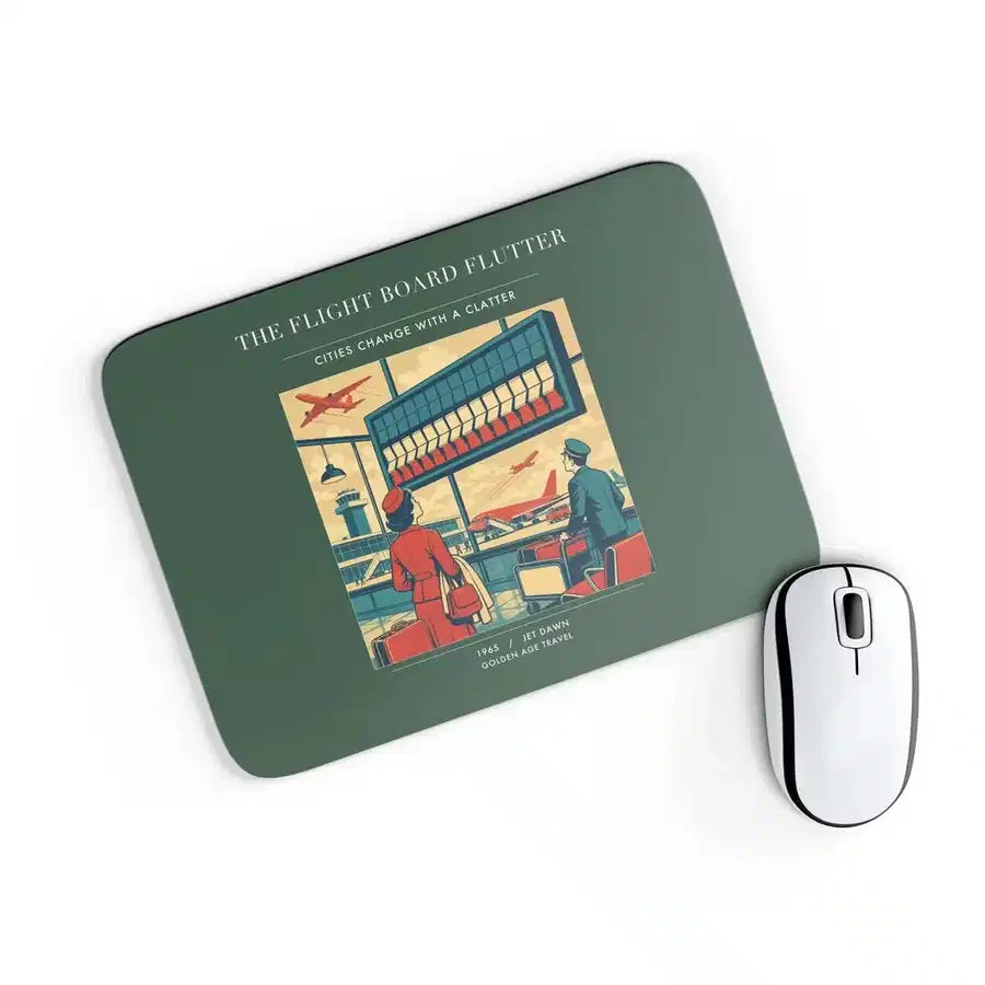 VINTAGE G4302 - The Flight Board Flutter - Designed Mouse Pads design on darkgreen rectangle