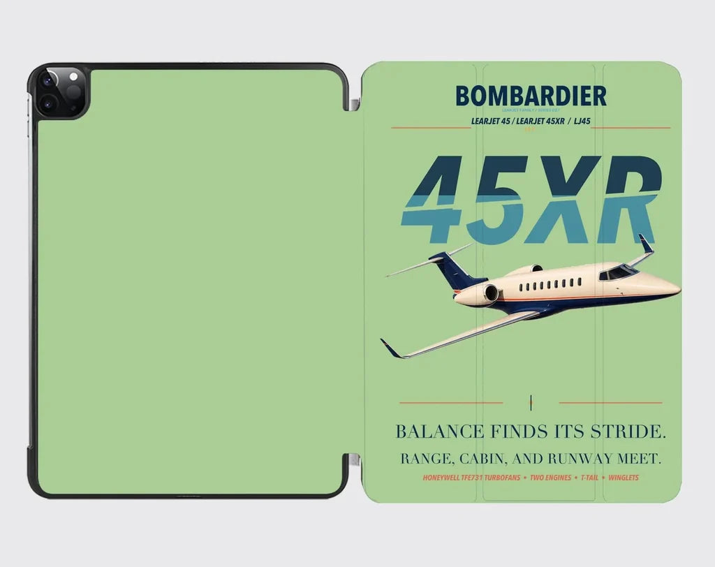 Bombardier Learjet 45XR design on light green ipad tablet case
