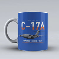 Thumbnail for C-17A Globemaster III design on blue ceramic mug, double-side print