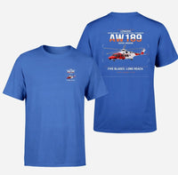 Thumbnail for Leonardo AW189 design on blue t-shirt, double-side print