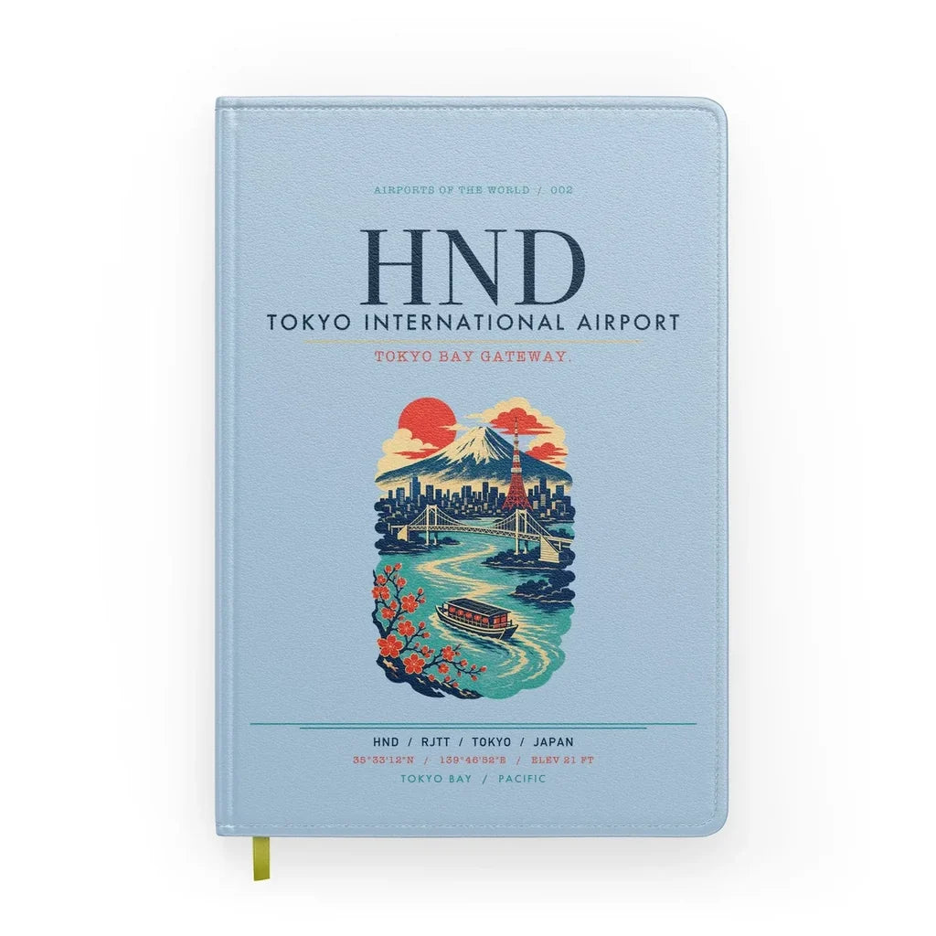 Tokyo Haneda Airport (HND) design on light blue notebook