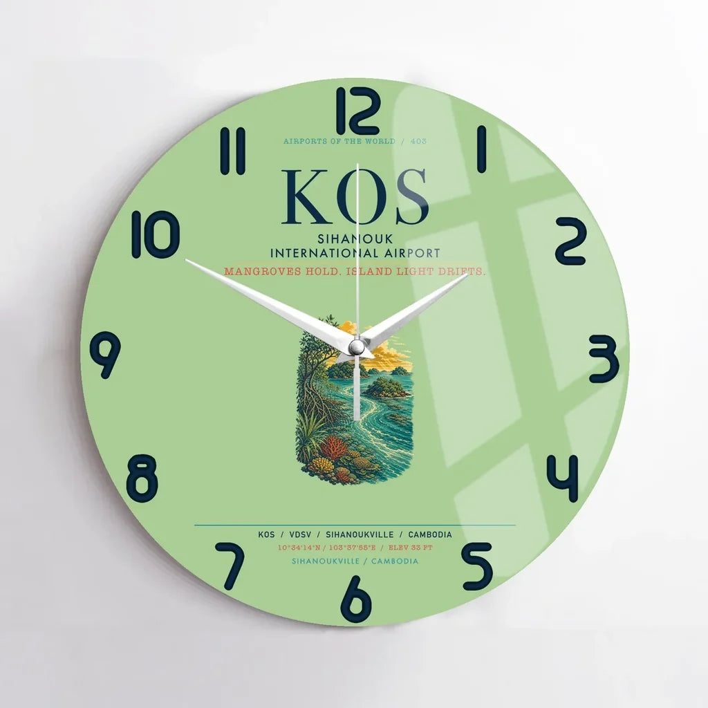 Sihanouk International Airport Sihanoukville (KOS) design on light green no frame wall clock
