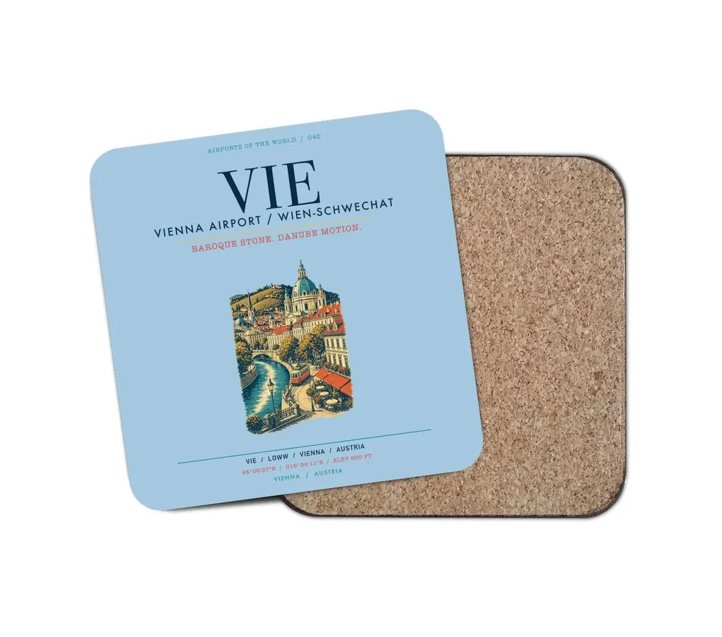 Vienna Airport (VIE) design on light blue 1 piece coaster