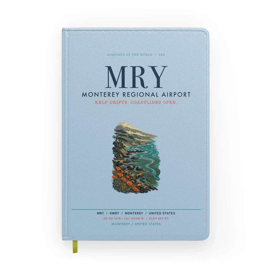 Monterey Regional Airport (MRY) design on light blue notebook